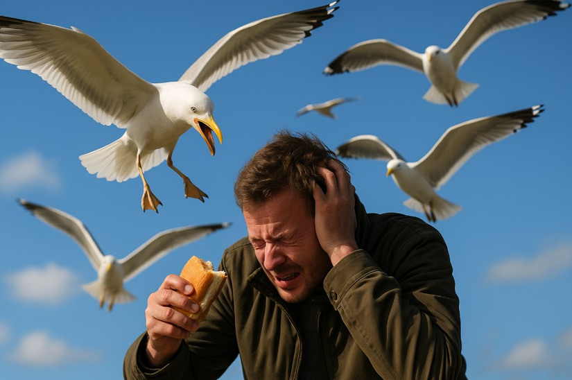 Seagulls Attacking Man